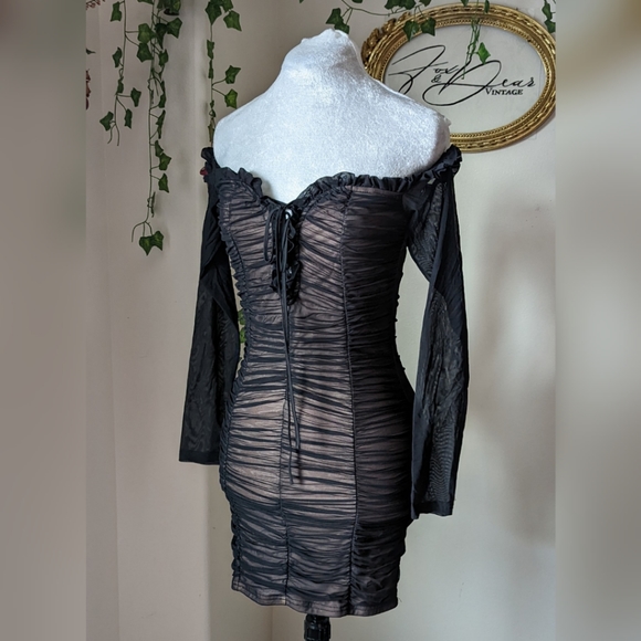 Fashion Nova Dresses & Skirts - Fashion Nova Maura Mesh Dress Black Off Shoulder Mini dress Sz M